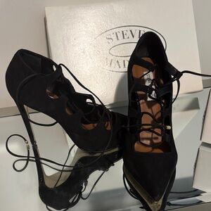 Steve Madden Black Lace-Up Pointed Toe Stiletto Heels